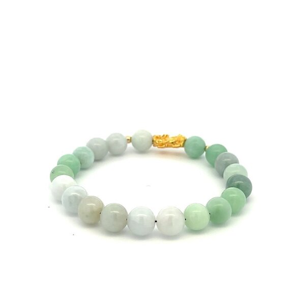 18K Gold Dragon Pixiu Piyao Lucky Charm Bead Bracelet Gemstone Jadeite Jade 8mm - Picture 3 of 9